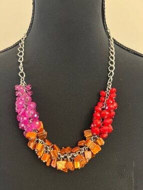 Vintage Vibrant Multi-Color Beaded Statement Necklace - Pink, Red & Orange